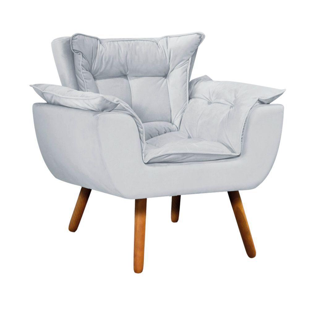 Poltrona Odisseia Suede Pés Palito Castanho D'rossi Cinza - 1