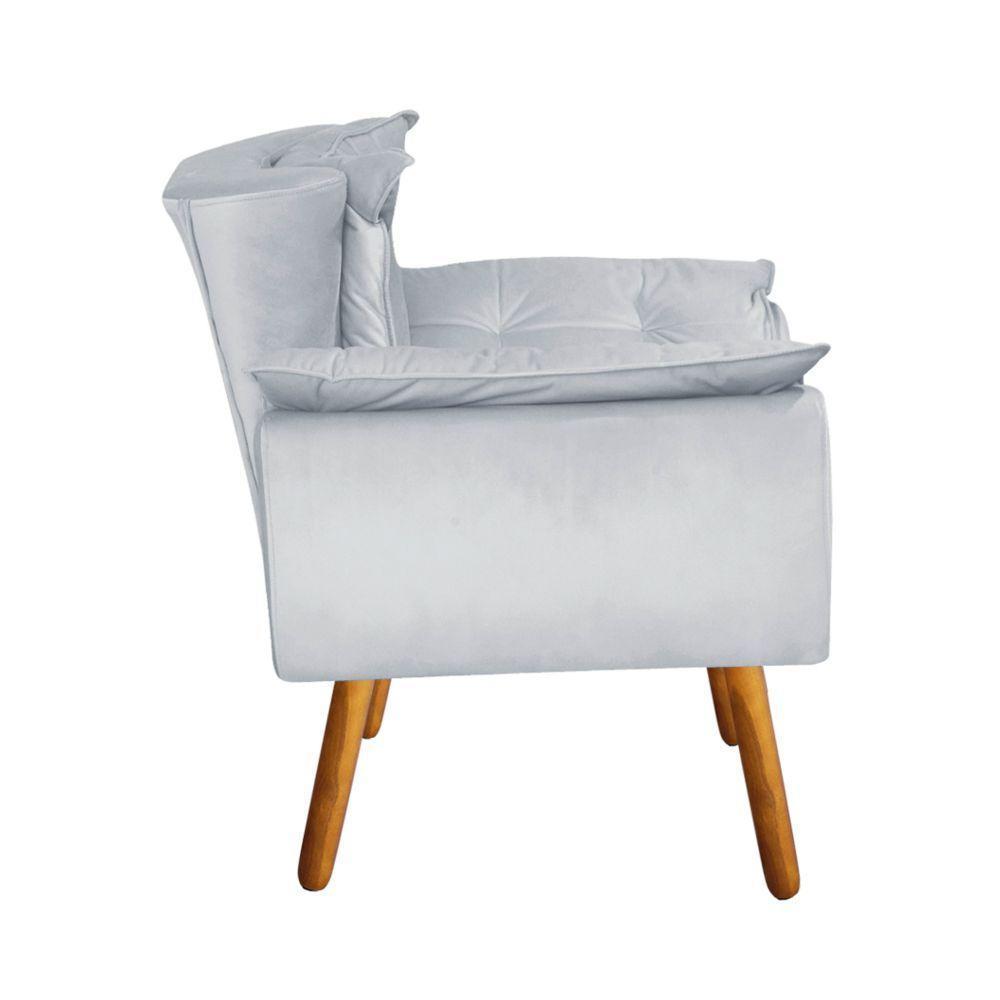 Poltrona Odisseia Suede Pés Palito Castanho D'rossi Cinza - 2