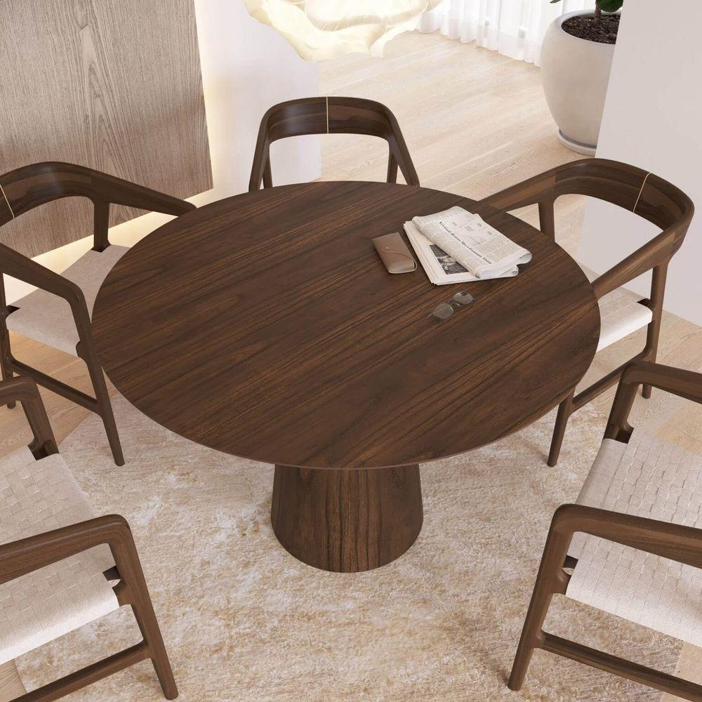 Mesa De Jantar Redonda 120cm Scandi 6 Lugares Lamina Natural De Madeira Castanho - 2