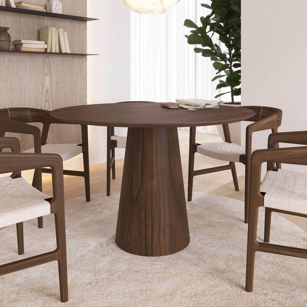 Mesa De Jantar Redonda 120cm Scandi 6 Lugares Lamina Natural De Madeira Castanho - 3