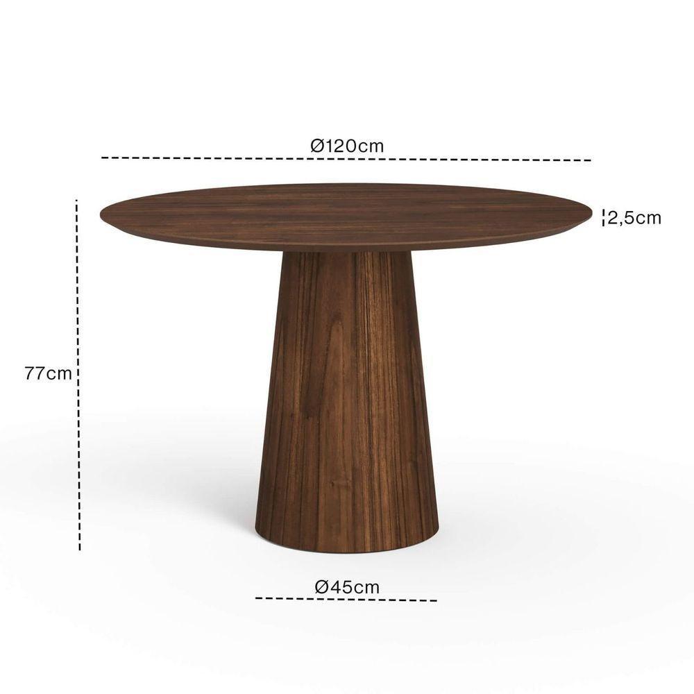 Mesa De Jantar Redonda 120cm Scandi 6 Lugares Lamina Natural De Madeira Castanho - 4
