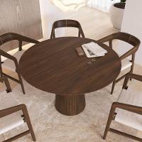 Mesa De Jantar Redonda 120cm Scandi 6 Lugares Lamina Natural De Madeira Castanho - 2