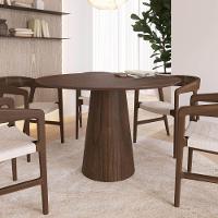 Mesa De Jantar Redonda 120cm Scandi 6 Lugares Lamina Natural De Madeira Castanho - 3