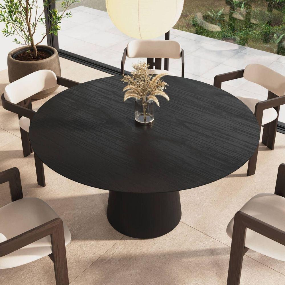 Mesa De Jantar Redonda 150cm Scandi 8 Lugares Lamina Natural De Madeira Preto - 2