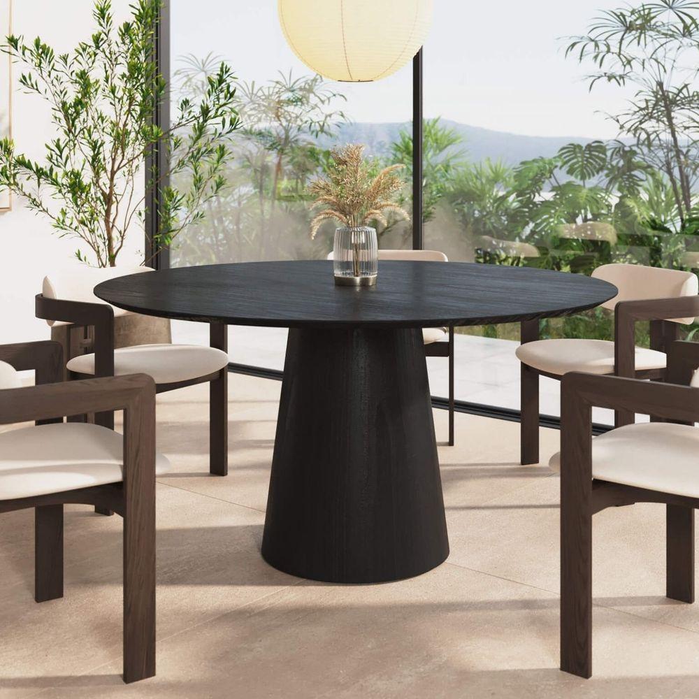 Mesa De Jantar Redonda 150cm Scandi 8 Lugares Lamina Natural De Madeira Preto - 3
