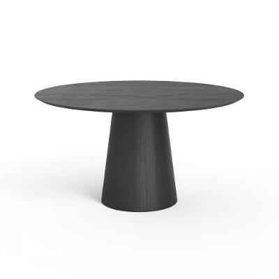 Mesa De Jantar Redonda 150cm Scandi 8 Lugares Lamina Natural De Madeira Preto