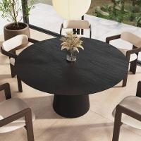 Mesa De Jantar Redonda 150cm Scandi 8 Lugares Lamina Natural De Madeira Preto - 2