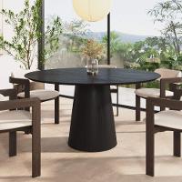 Mesa De Jantar Redonda 150cm Scandi 8 Lugares Lamina Natural De Madeira Preto - 3