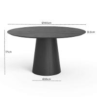 Mesa De Jantar Redonda 150cm Scandi 8 Lugares Lamina Natural De Madeira Preto - 4