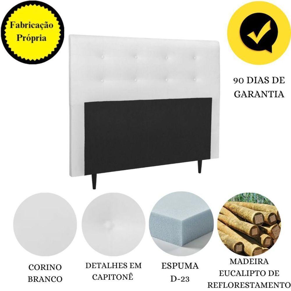 Cabeceira Estofada Cama Queen 160 Cm Helena Corino Branco - 2