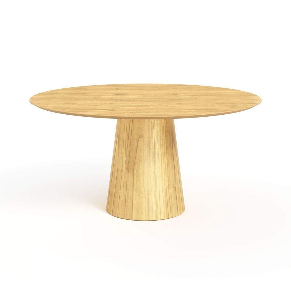 Mesa De Jantar Redonda 160cm Scandi 8 Lugares Lamina Natural De Madeira Damasco - 1