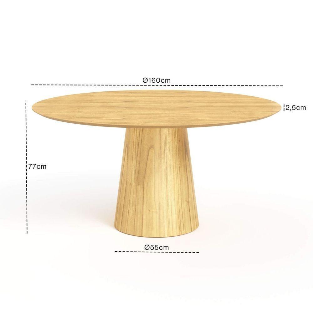 Mesa De Jantar Redonda 160cm Scandi 8 Lugares Lamina Natural De Madeira Damasco - 4