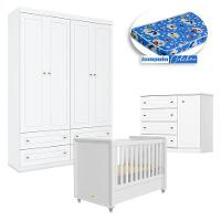 Quarto Infantil 4 Portas Americano Com Berço Tutto New Branco Fosco E Colchão Ortobom - Matic - 1