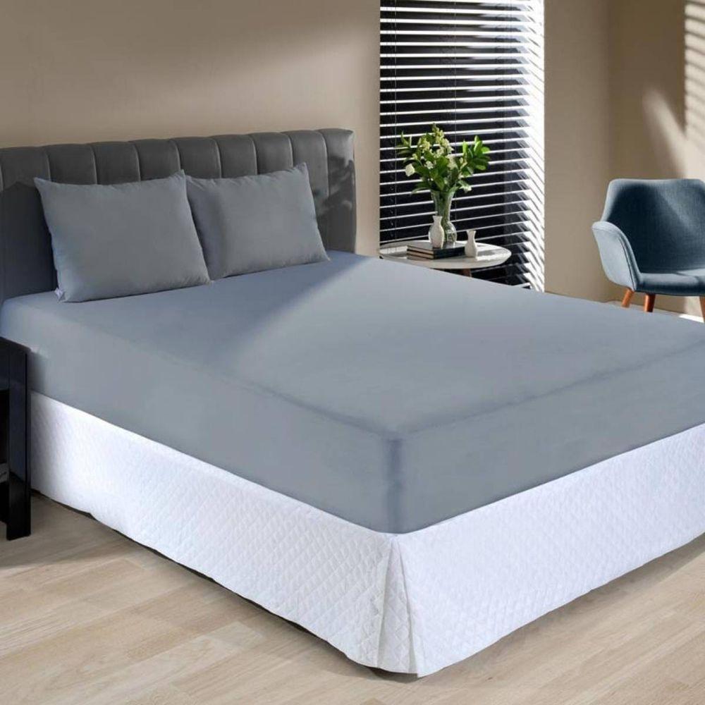 Jogo De Cama Solteiro Malha Liso 100% Algodão 2 Peças Cinza - 1