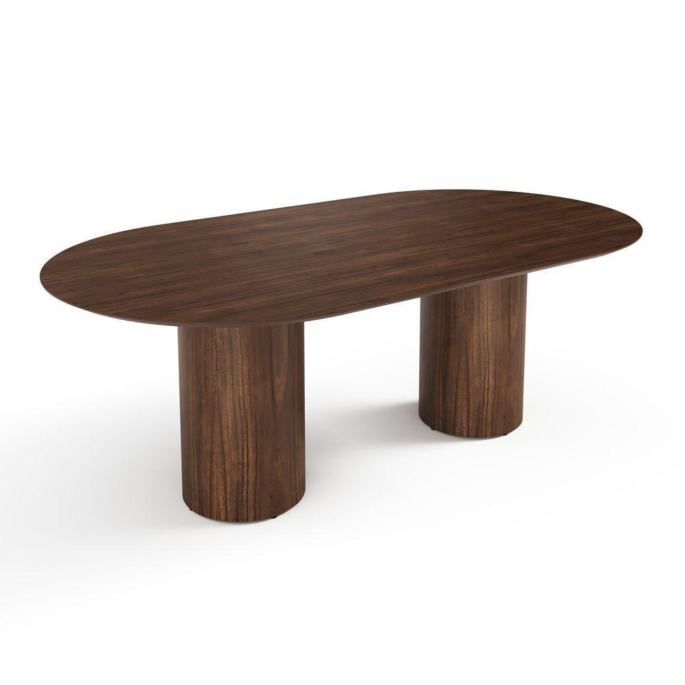 Mesa De Jantar West 270cm X 100cm 10 Lugares Lâmina Natural De Madeira Castanho - 1