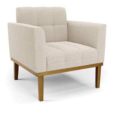 Poltrona Sala Decorativa Elisa Base De Madeira Castanho Bouclê D03 - D'rossi Azul