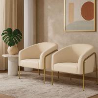 Poltrona Sala Industrial Alta Dourado Kit 2 Stella Suede D03 - D'rossi Marrom - 1