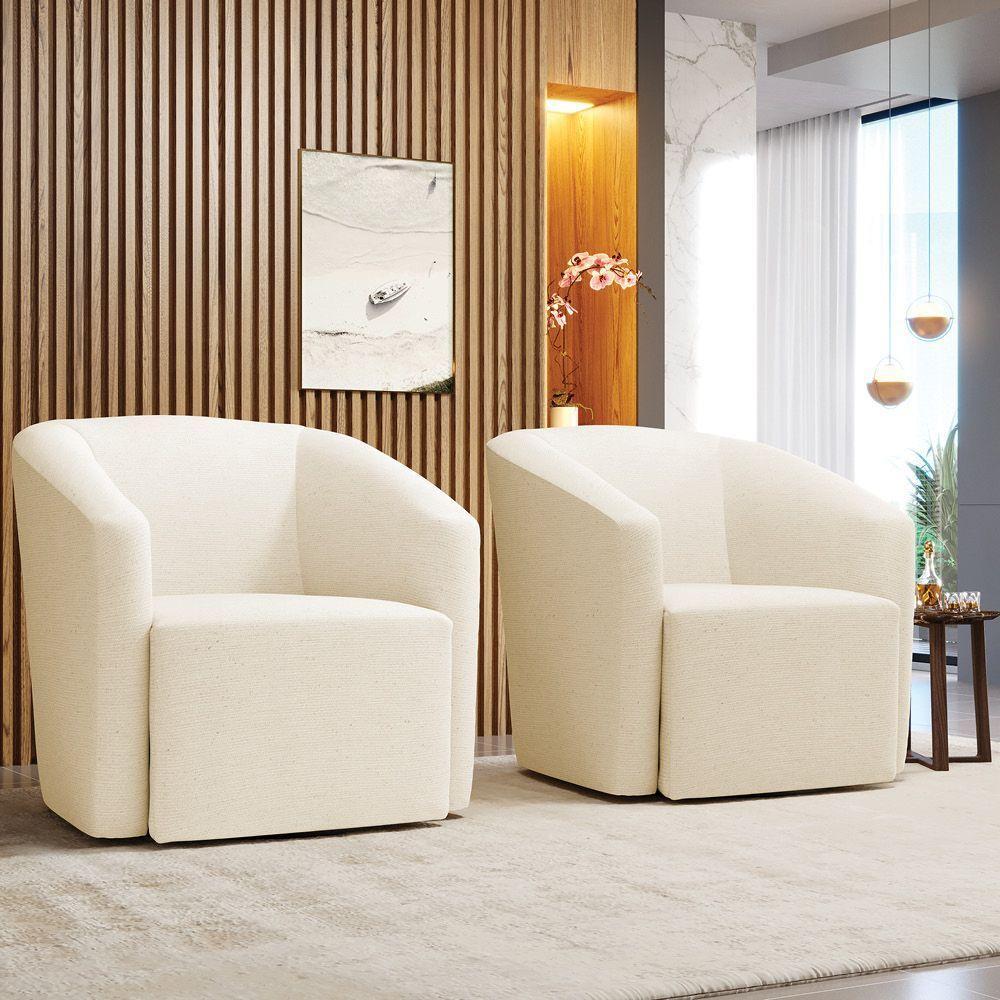 Poltrona Decorativa Base Giratória Kit 2 Stella Max Linho Bege D03 - D'rossi - 1