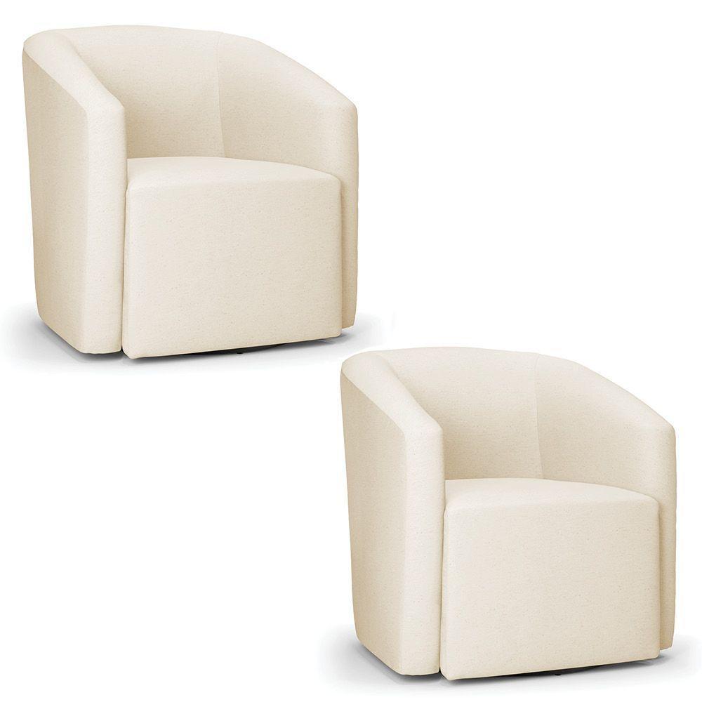 Poltrona Decorativa Base Giratória Kit 2 Stella Max Linho Bege D03 - D'rossi - 2