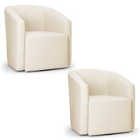 Poltrona Decorativa Base Giratória Kit 2 Stella Max Linho Bege D03 - D'rossi - 2