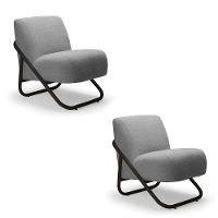 Poltrona Sala Estar Industrial Preto Kit 2 Martina Bouclê Grafite K01 - D'rossi - 2