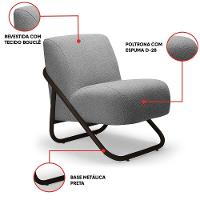 Poltrona Sala Estar Industrial Preto Kit 2 Martina Bouclê Grafite K01 - D'rossi - 3