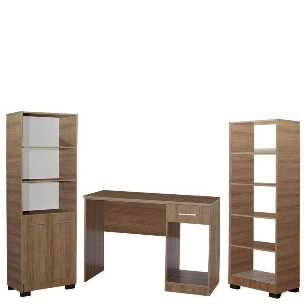 Kit 2 Estante Livros Mesa Escrivaninha Onix Mel Com Porta - 1