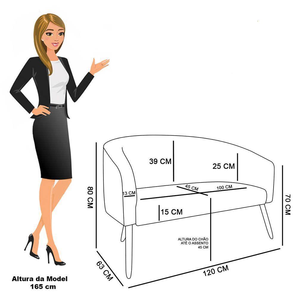 Sofá Namoradeira E Poltrona Pé Palito Natural Stella Veludo Rosê D03 - D'rossi - 7