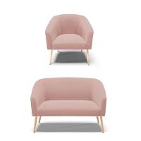 Sofá Namoradeira E Poltrona Pé Palito Natural Stella Veludo Rosê D03 - D'rossi - 2
