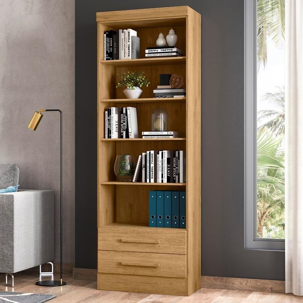 Estante Livreiro Multiuso 2 Gavetas Com Prateleiras Freijó - Qmovi - 2