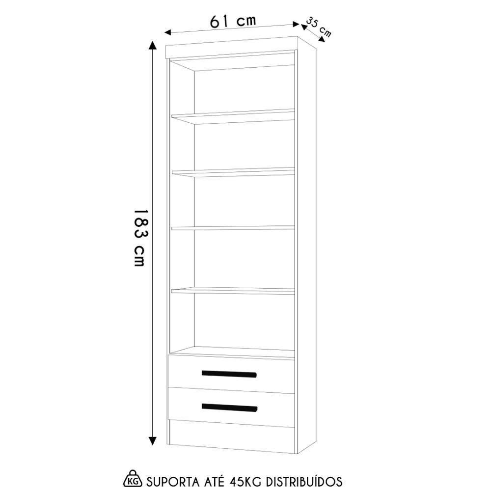 Estante Livreiro Multiuso 2 Gavetas Com Prateleiras Freijó - Qmovi - 4