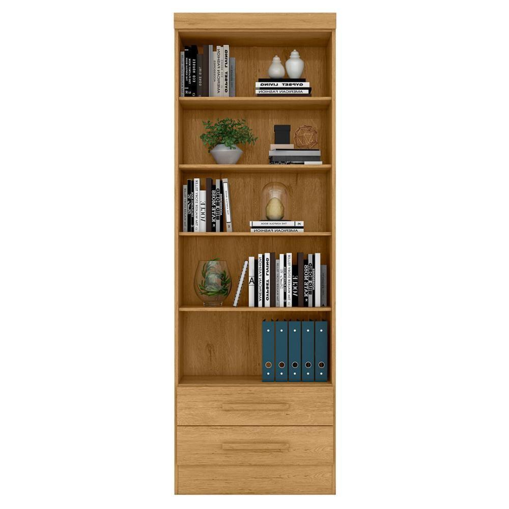 Estante Livreiro Multiuso 2 Gavetas Com Prateleiras Freijó - Qmovi - 5