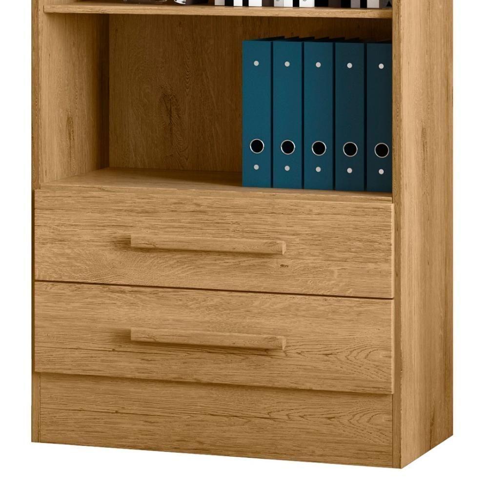 Estante Livreiro Multiuso 2 Gavetas Com Prateleiras Freijó - Qmovi - 7