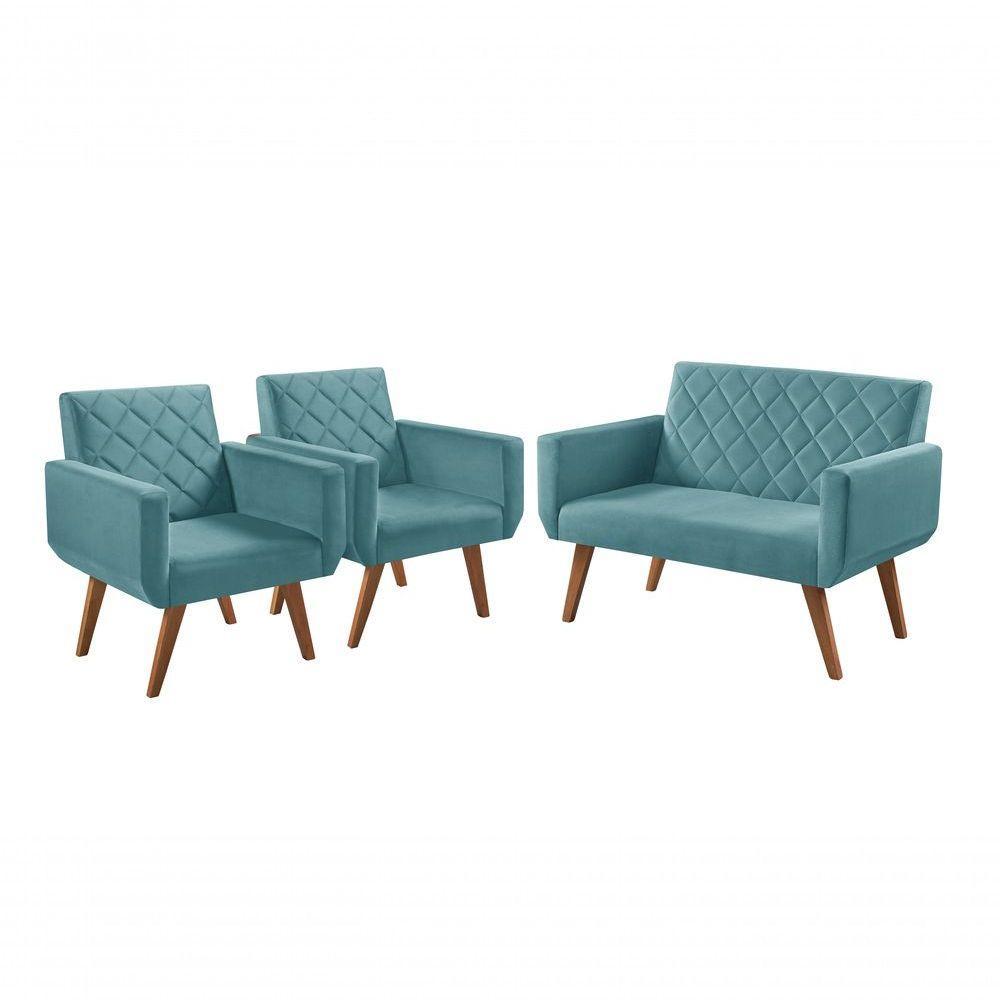 Conjunto Anabelle 2 Poltronas De 1 Lugar 1 Poltrona 2 Lugares Braço Turquesa - 1