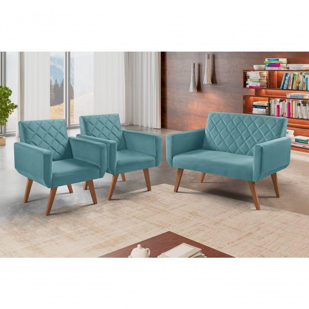 Conjunto Anabelle 2 Poltronas De 1 Lugar 1 Poltrona 2 Lugares Braço Turquesa - 4