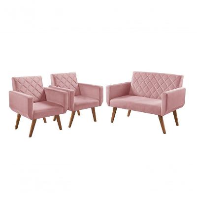 Conjunto Anabelle 2 Poltronas De 1 Lugar 1 Poltrona 2 Lugares Braço Rosa