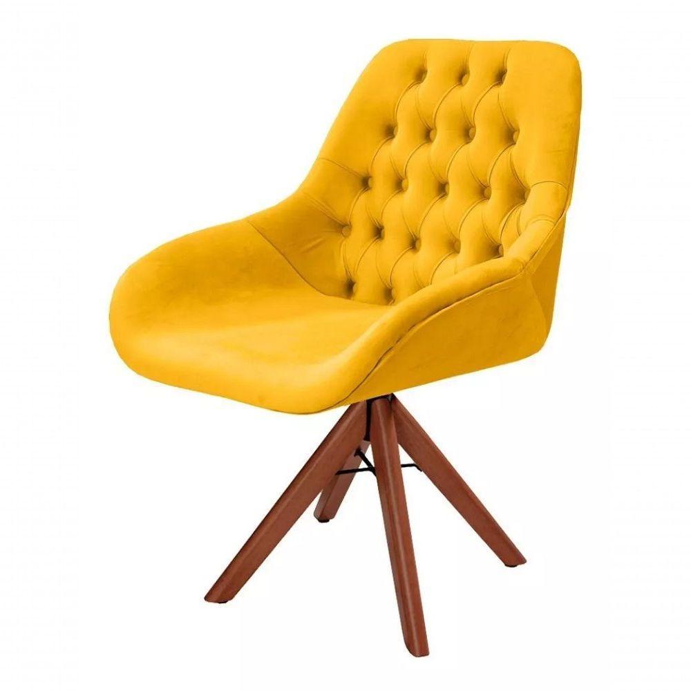 Poltrona Decorativa Alice Suede Capitone Pe Palito Amarelo - 1