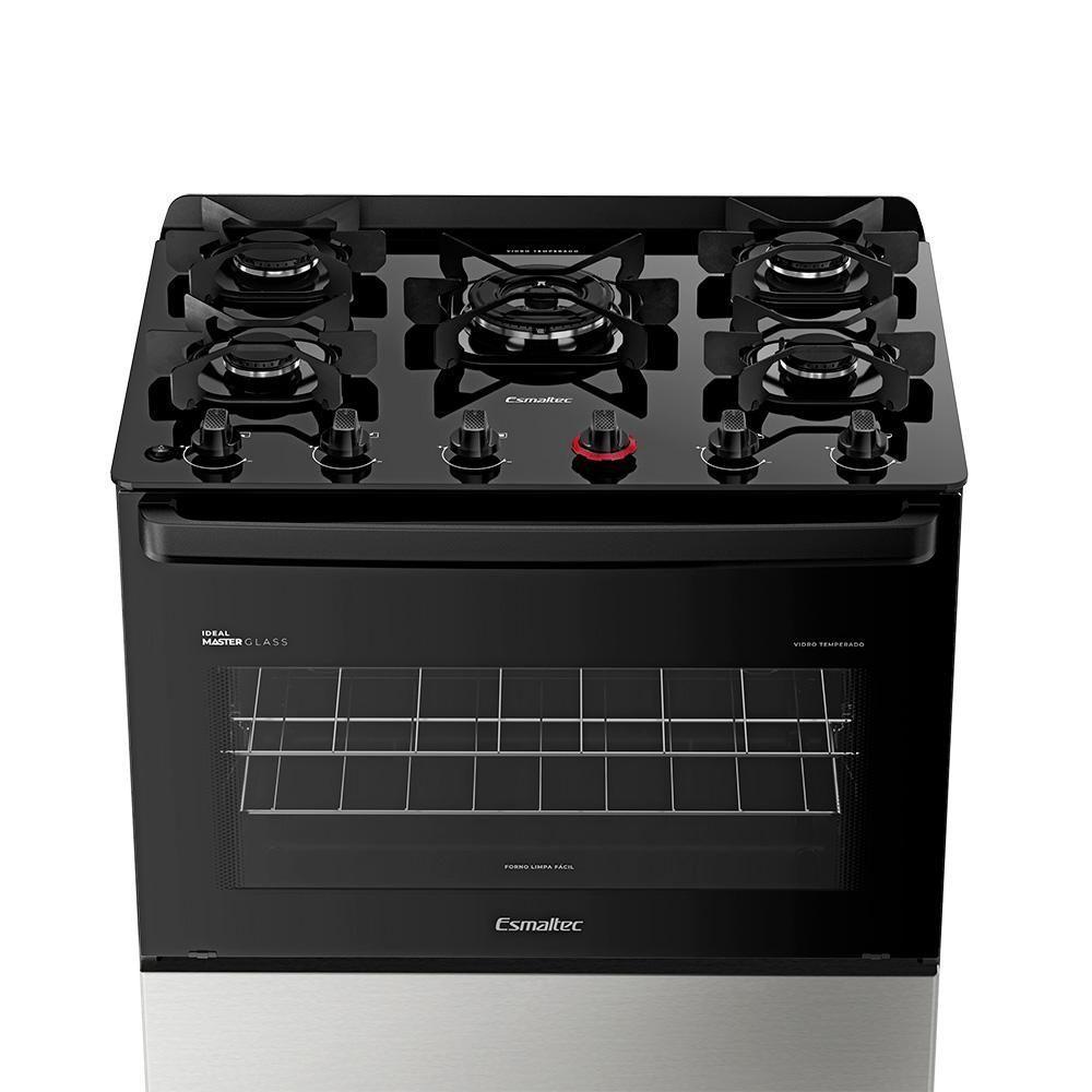 Fogão A Gás Mesa De Vidro Limpa Esmaltec Ideal Master Glass T5vfi Inox 5 Bocas Bivolt - 6