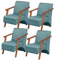 Kit 4 Poltronas Venus 1 Lugar Braço Madeira Maciça Tecido Suede Turquesa - 1