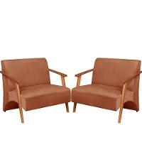 Poltrona Namoradeira Venus Braço Madeira Maciça Suede Rosa - 1