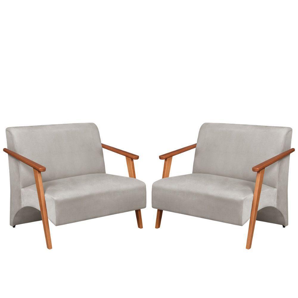 Poltrona Namoradeira Venus Braço Madeira Maciça Suede Bege - 1