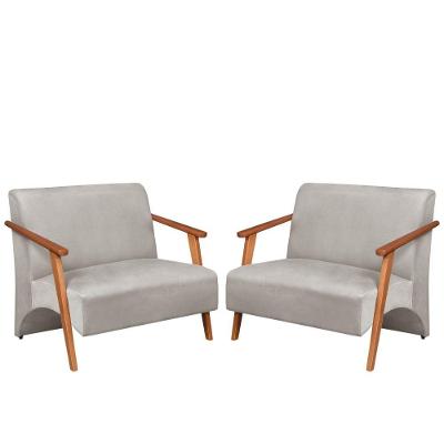 Poltrona Namoradeira Venus Braço Madeira Maciça Suede Bege