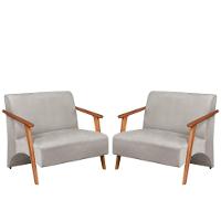 Poltrona Namoradeira Venus Braço Madeira Maciça Suede Bege - 1