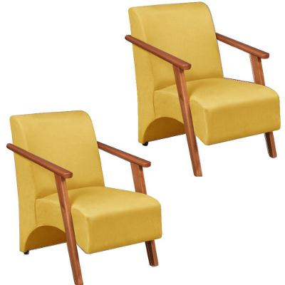 Kit 2 Poltrona Venus 1 Lugar Braço Madeira Maciça Tecido Suede Amarelo