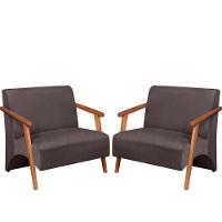 Poltrona Namoradeira Venus Braço Madeira Maciça Suede Marrom - 1