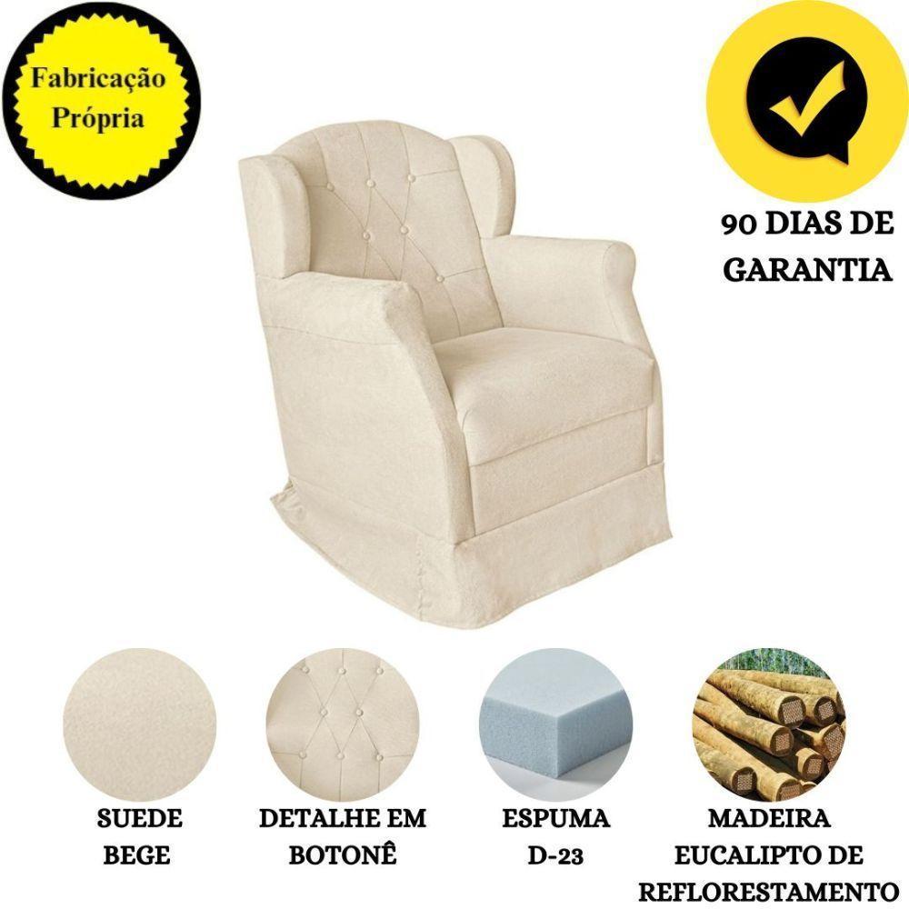 Poltrona Amamentação Com Balanço E Puff Luxo Suede Manuela Cor:bege - 2