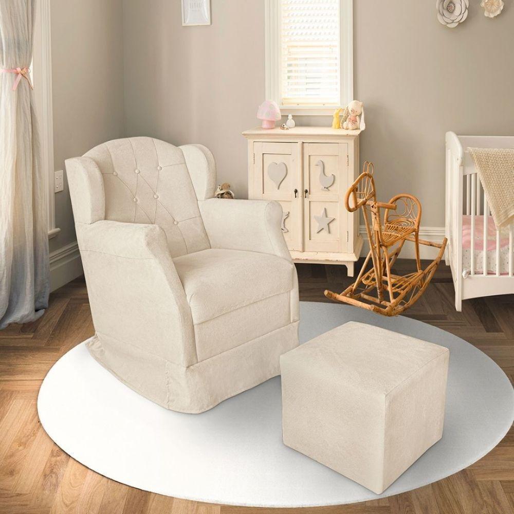 Poltrona Amamentação Com Balanço E Puff Luxo Suede Manuela Cor:bege - 5