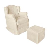 Poltrona Amamentação Com Balanço E Puff Luxo Suede Manuela Cor:bege - 1