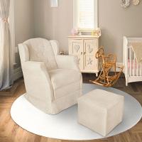 Poltrona Amamentação Com Balanço E Puff Luxo Suede Manuela Cor:bege - 5