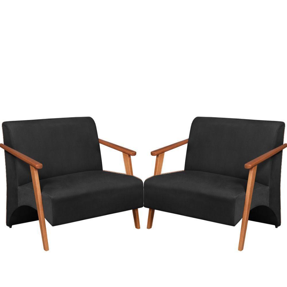 Poltrona Namoradeira Venus Braço Madeira Maciça Suede Preto - 1